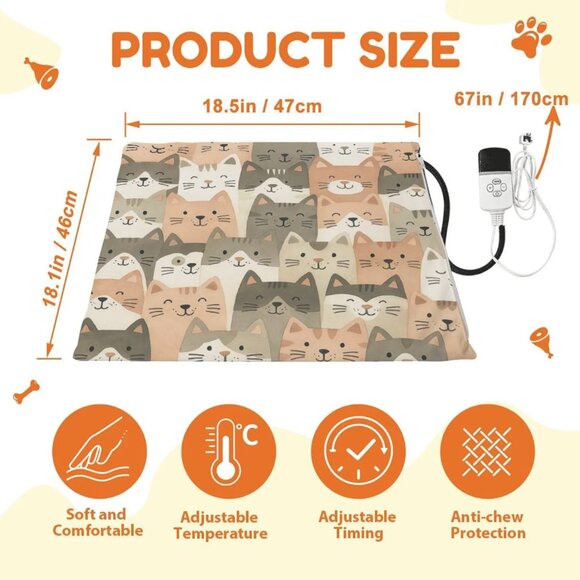 Cat Heating Pad - Warm Pet Bed Mat for Indoor Cats, Electric Heated Blanket - Picture 4 of 5